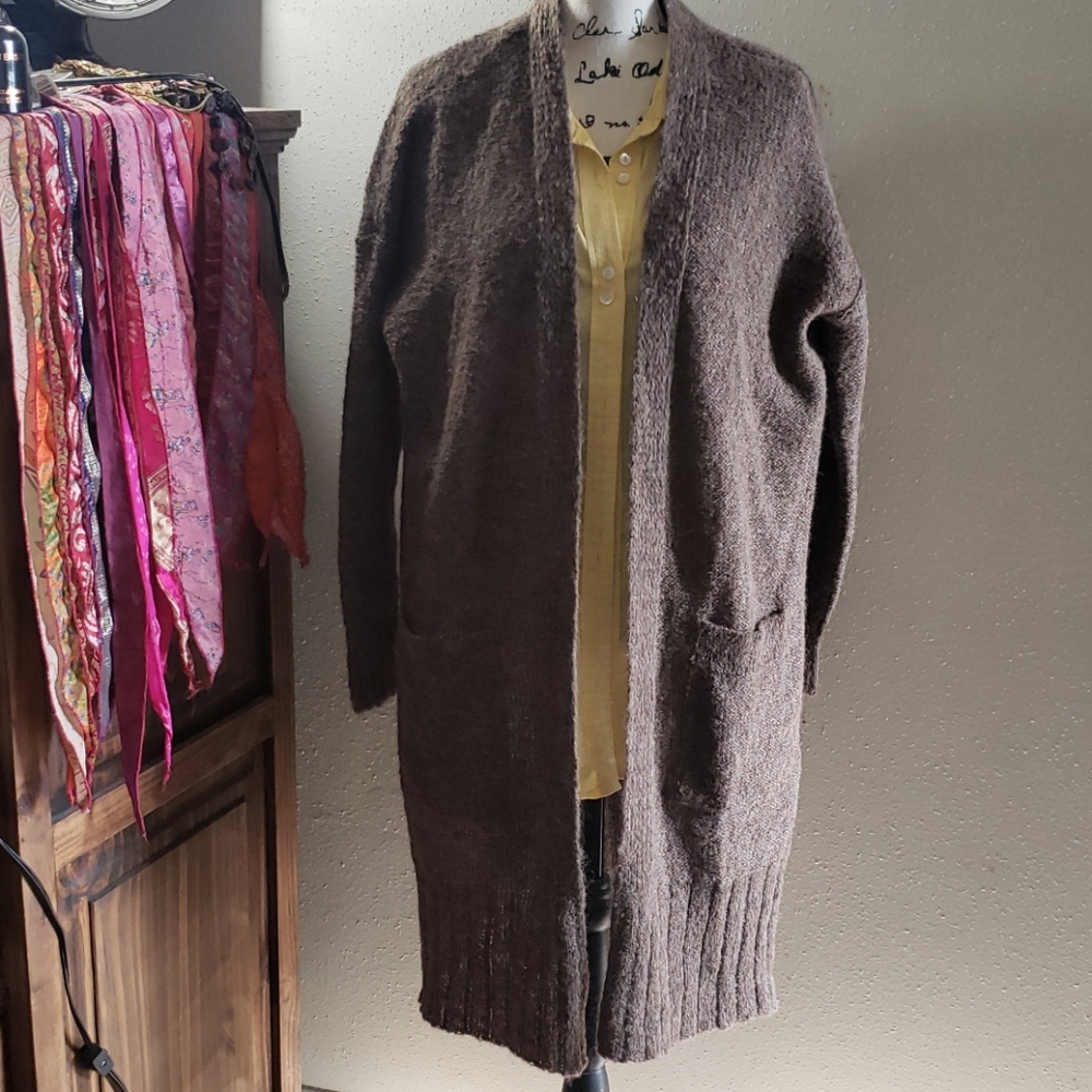 Anthropologie taupe alpaca blend duster